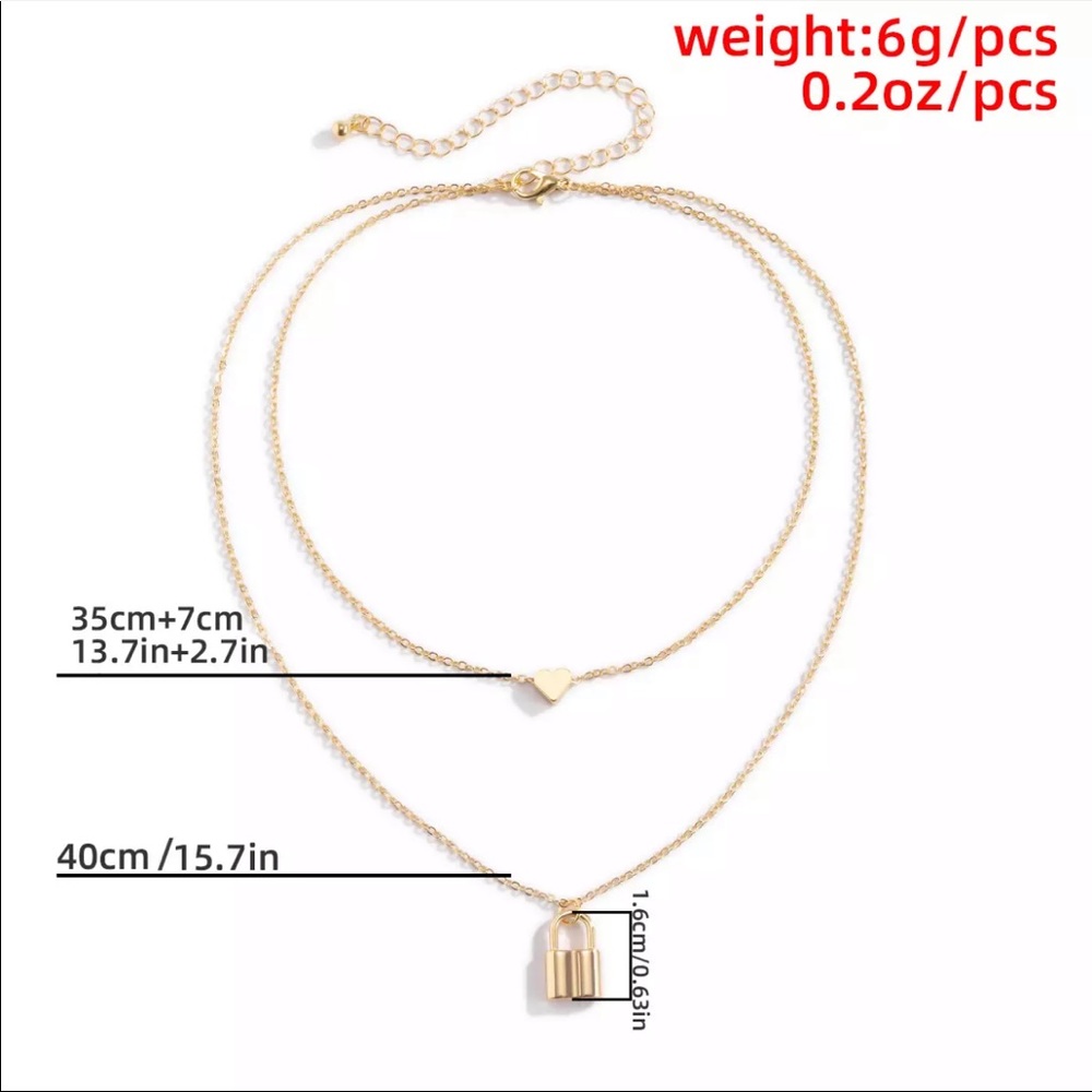 NEW 18K GOLD MULTI LAYERED HEART LOCK PENDANT NECKLACE - Picture 3 of 8